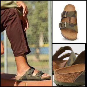Birkenstock Camo Arizona Leather Sandals Adjustable Straps Cork Footbed Size 37